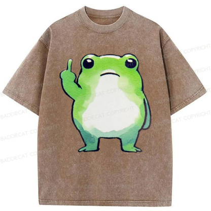 Baddiecat Middle Finger Frog Washed T-shirt