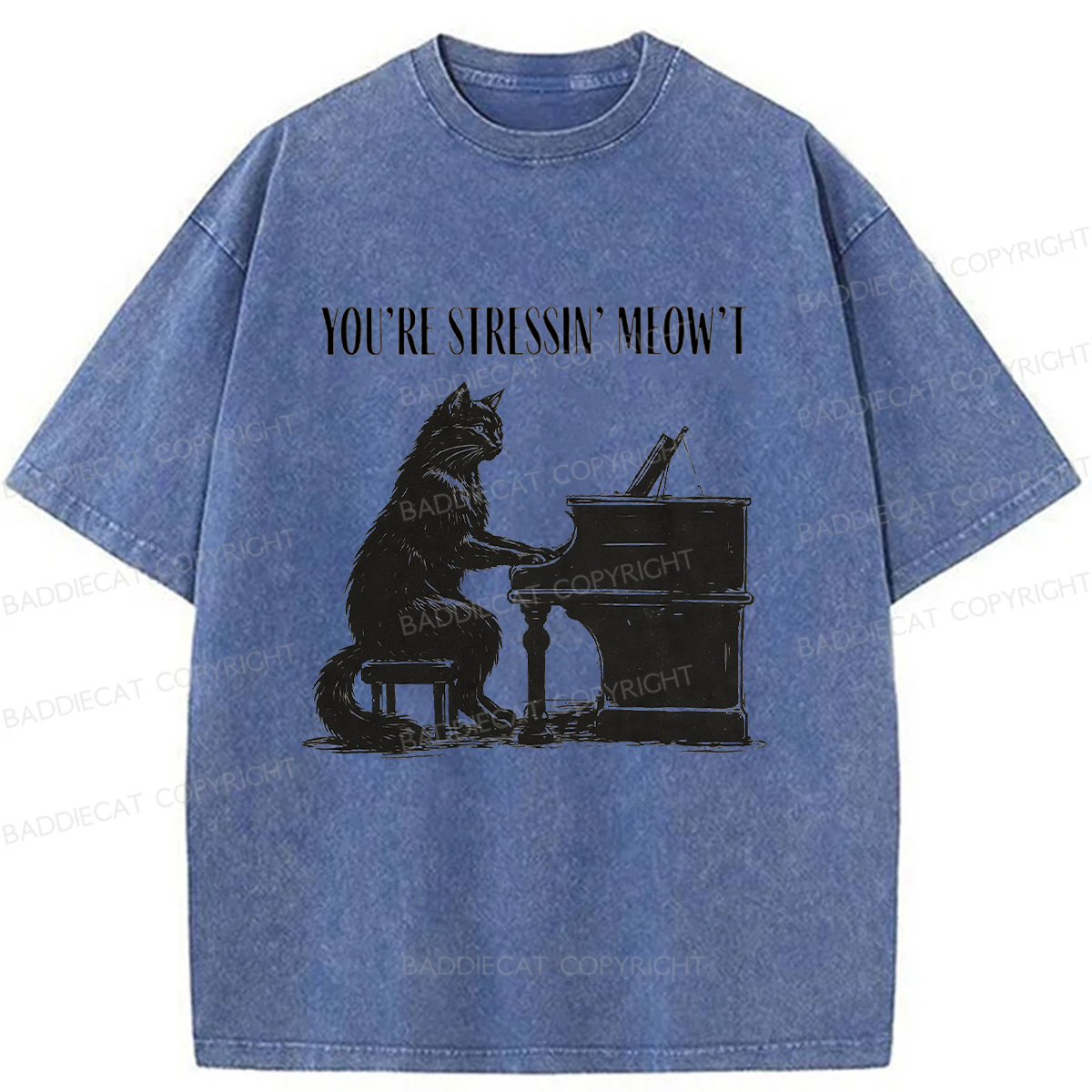 Baddiecat Highly Stressed Cat Washed T-shirt
