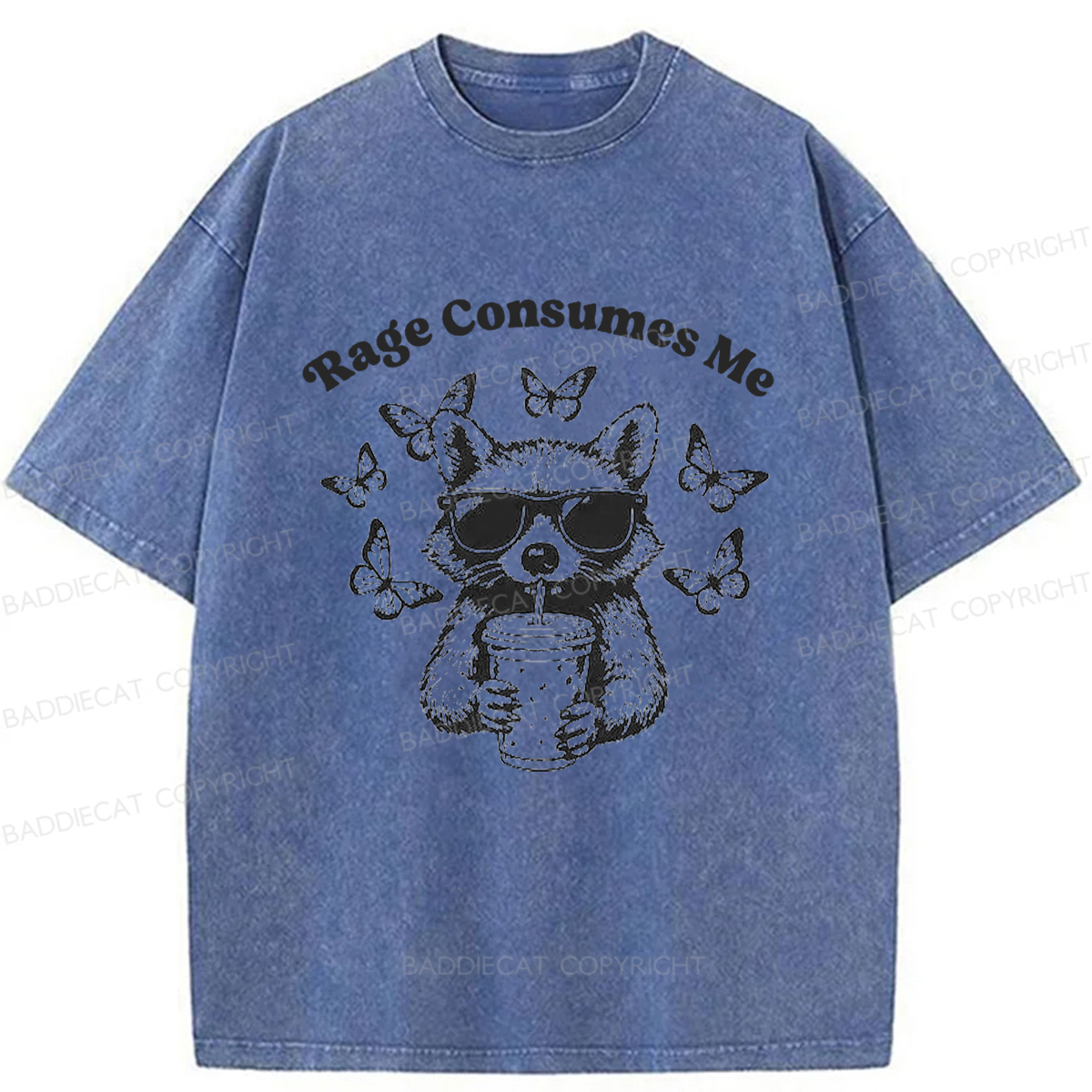 Baddiecat Angry Raccoon Washed T-shirt