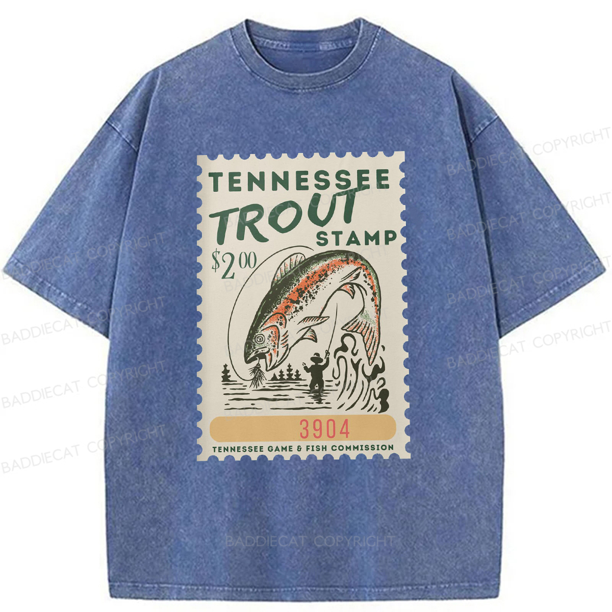 Baddiecat Tennessee Trout Stamp Washed T-shirt