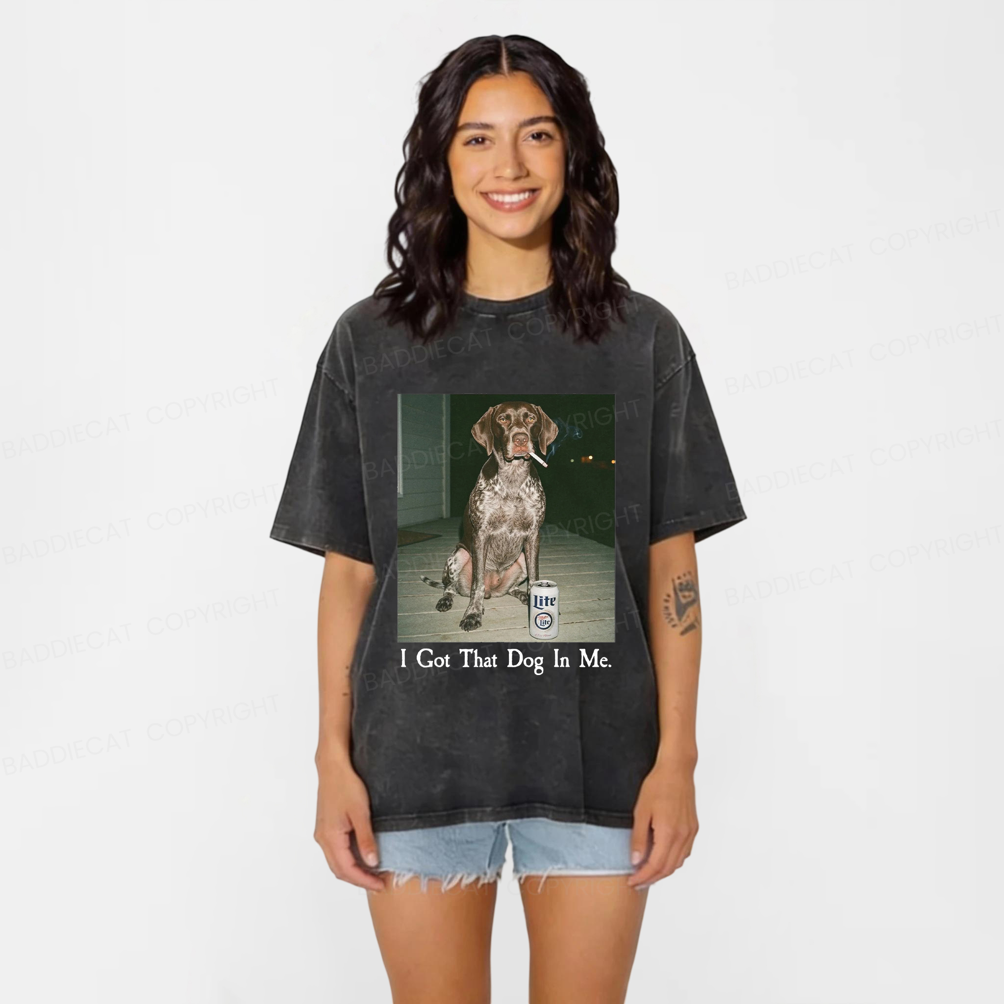Baddiecat I Got That Dog In Me Washed T-shirt