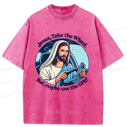 Baddiecat Funny Jesus Retro Washed T-shirt