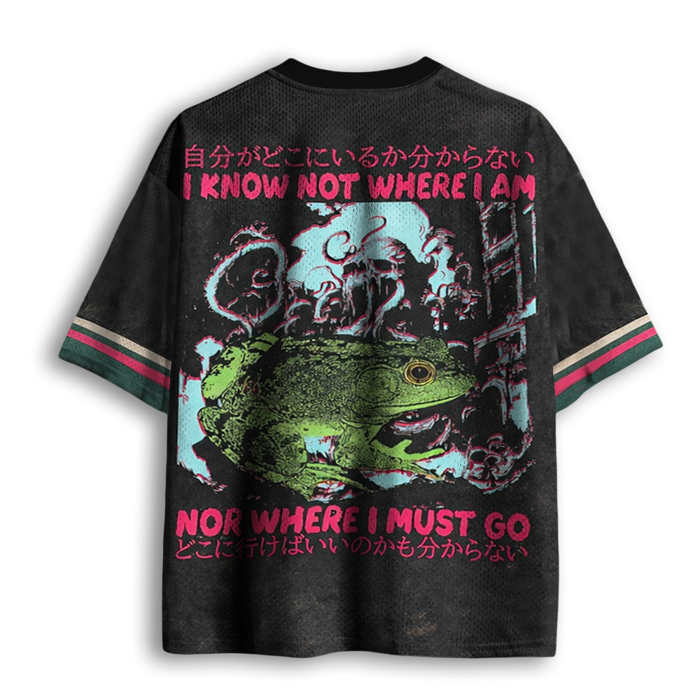 Baddiecat I Know Not Where I Am Funny Frog Mesh Jersey