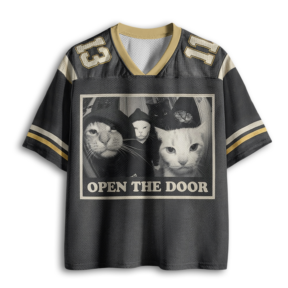 Baddiecat Funny Cat Open The Door Mesh Jersey
