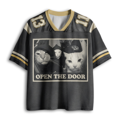 Baddiecat Funny Cat Open The Door Mesh Jersey