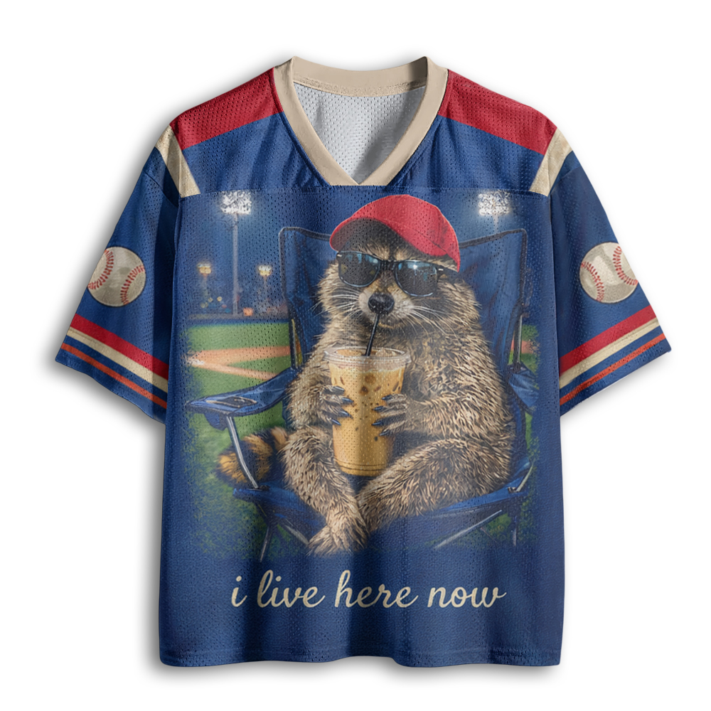 Baddiecat Raccoon I Live Here Now Mesh Jersey
