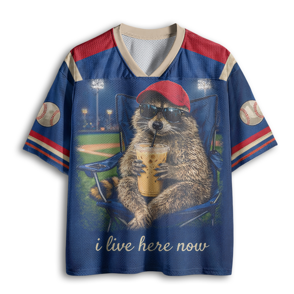 Baddiecat Raccoon I Live Here Now Mesh Jersey