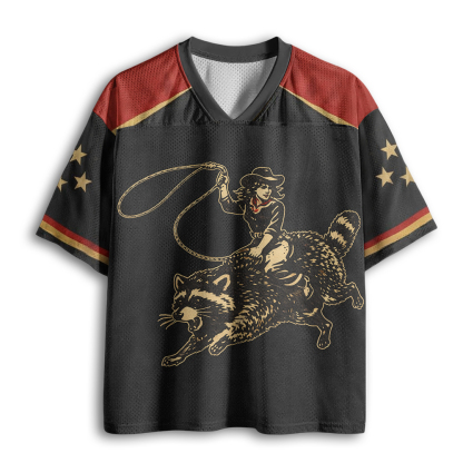 Baddiecat Funny Cowgirl Raccoon Mesh Jersey