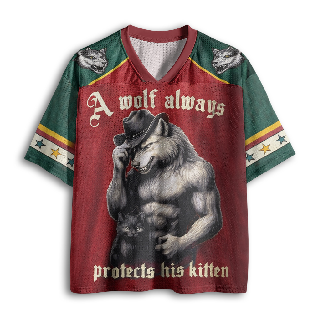Baddiecat A Wolf Always Protects His Kitten Mesh Jersey