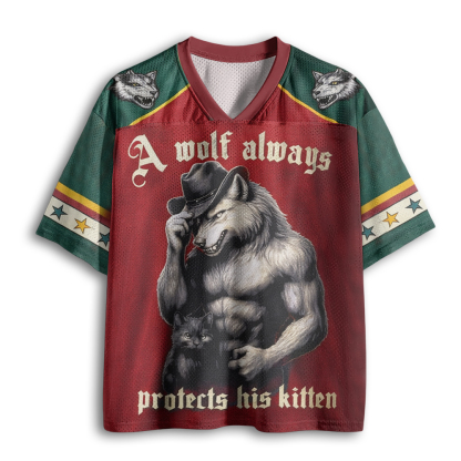 Baddiecat A Wolf Always Protects His Kitten Mesh Jersey