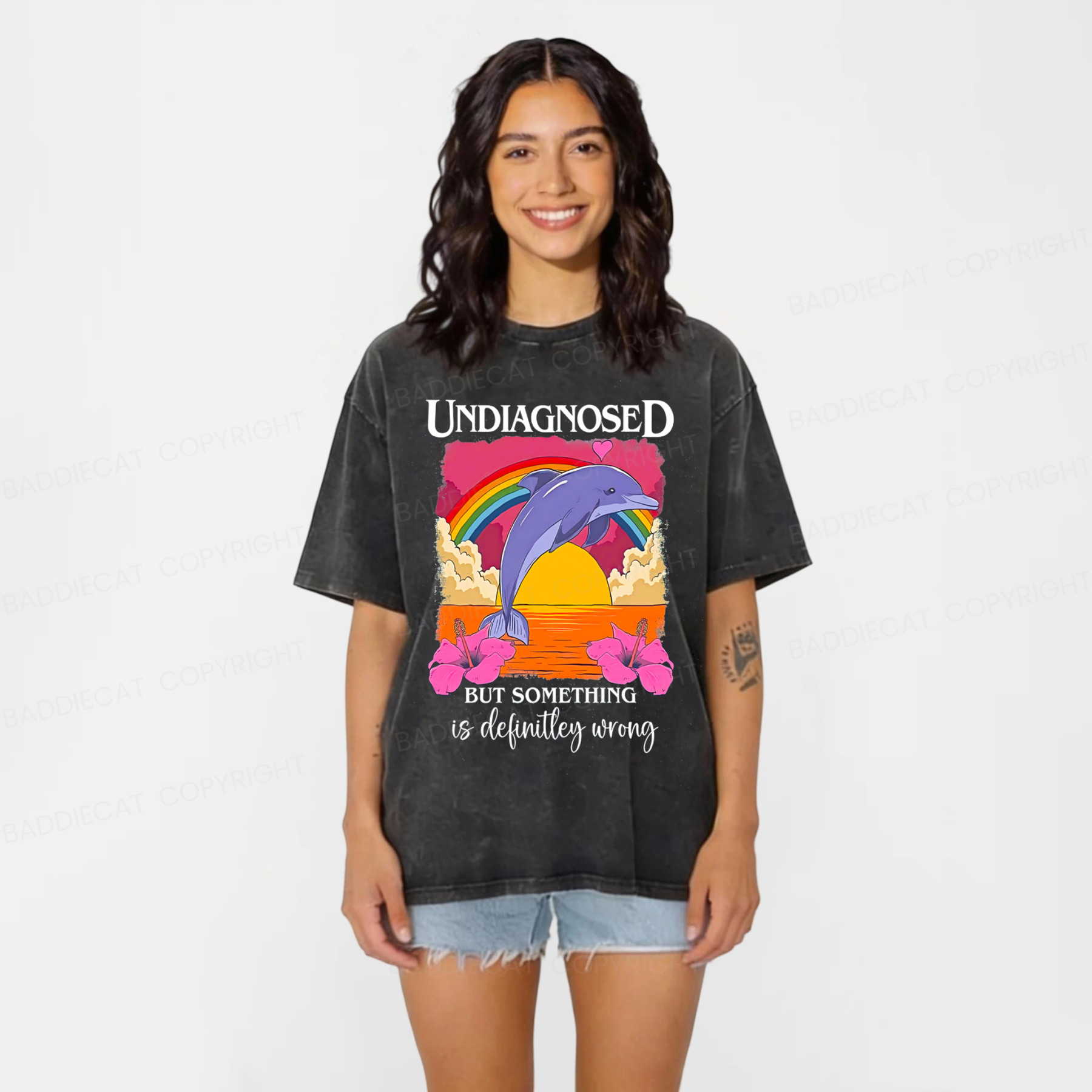 Baddiecat Undiagnosed Dolphin But Something Is Wrong Washed T-shirt