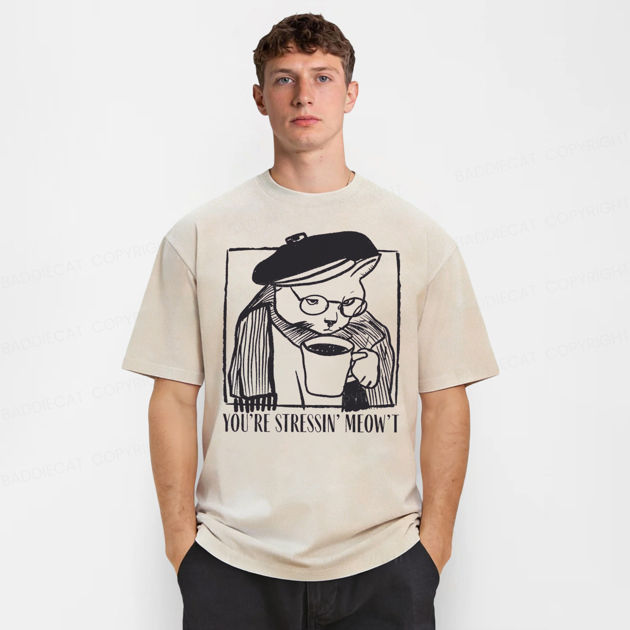 Baddiecat Coffee Cats Washed T-shirt