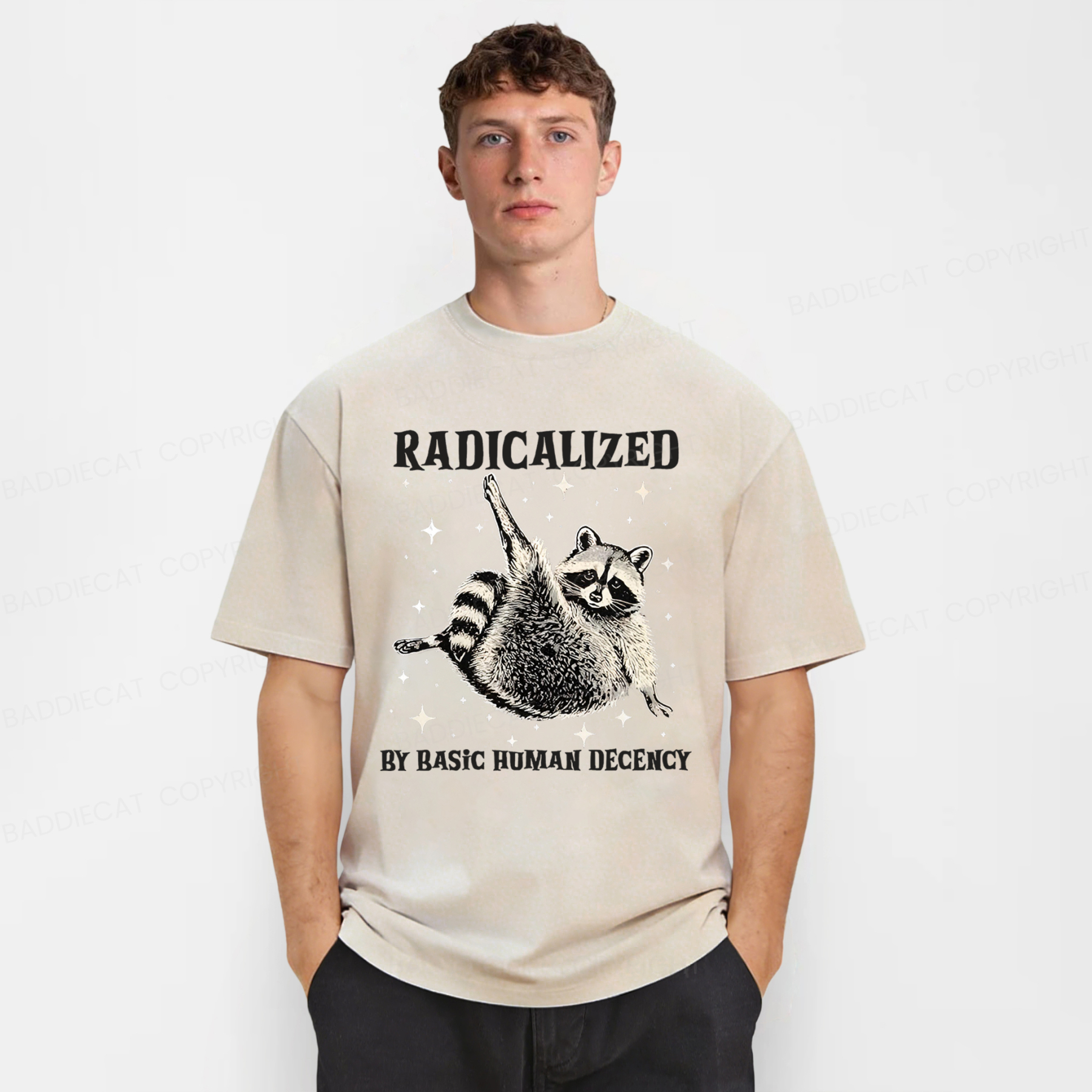 Baddiecat Radicalized By Basic Decency Raccoon Washed T-shirt