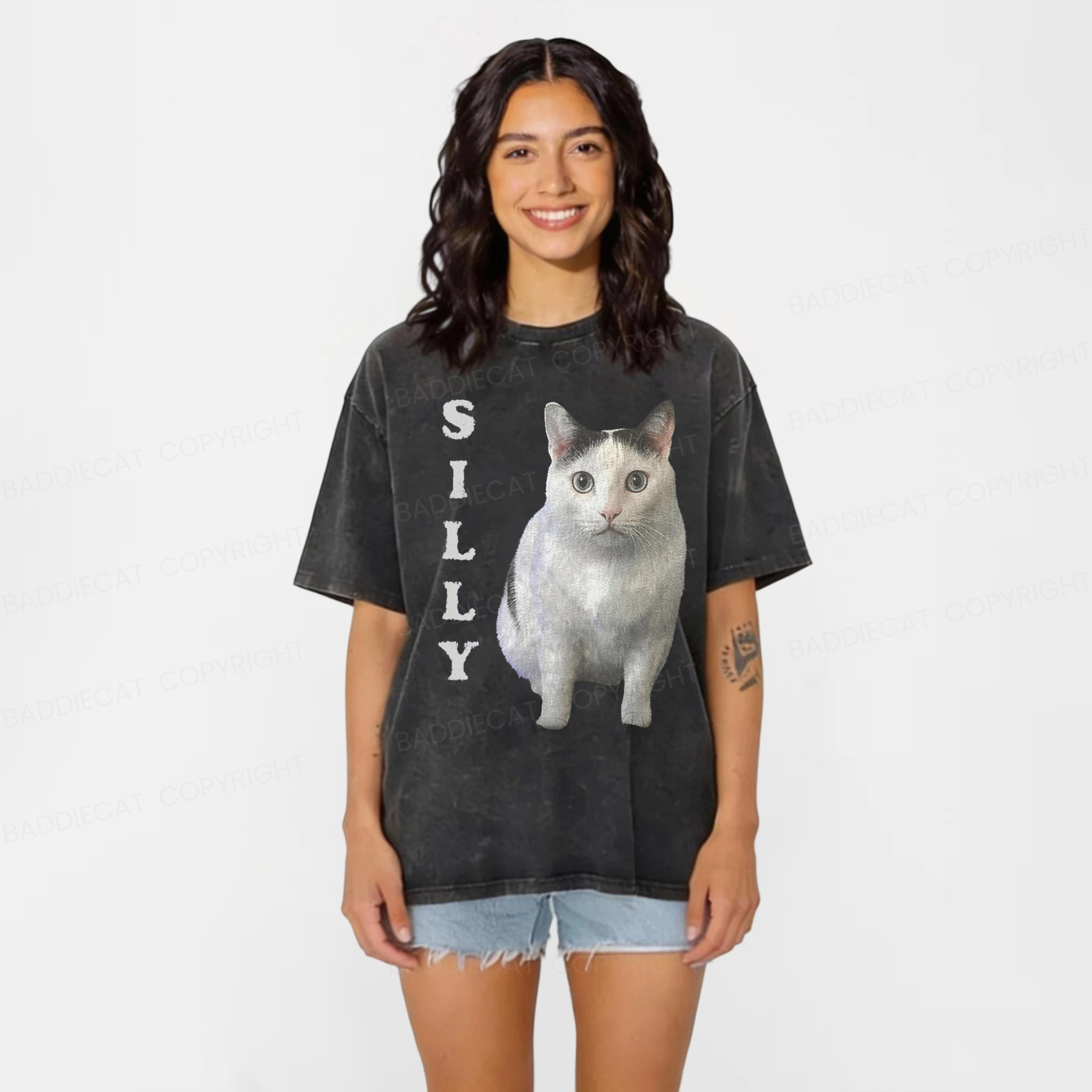 Baddiecat Silly Cat Washed T-shirt