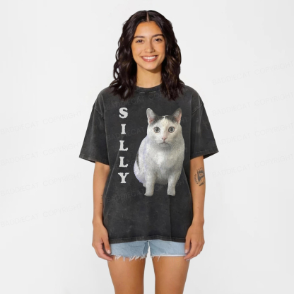 Baddiecat Silly Cat Washed T-shirt