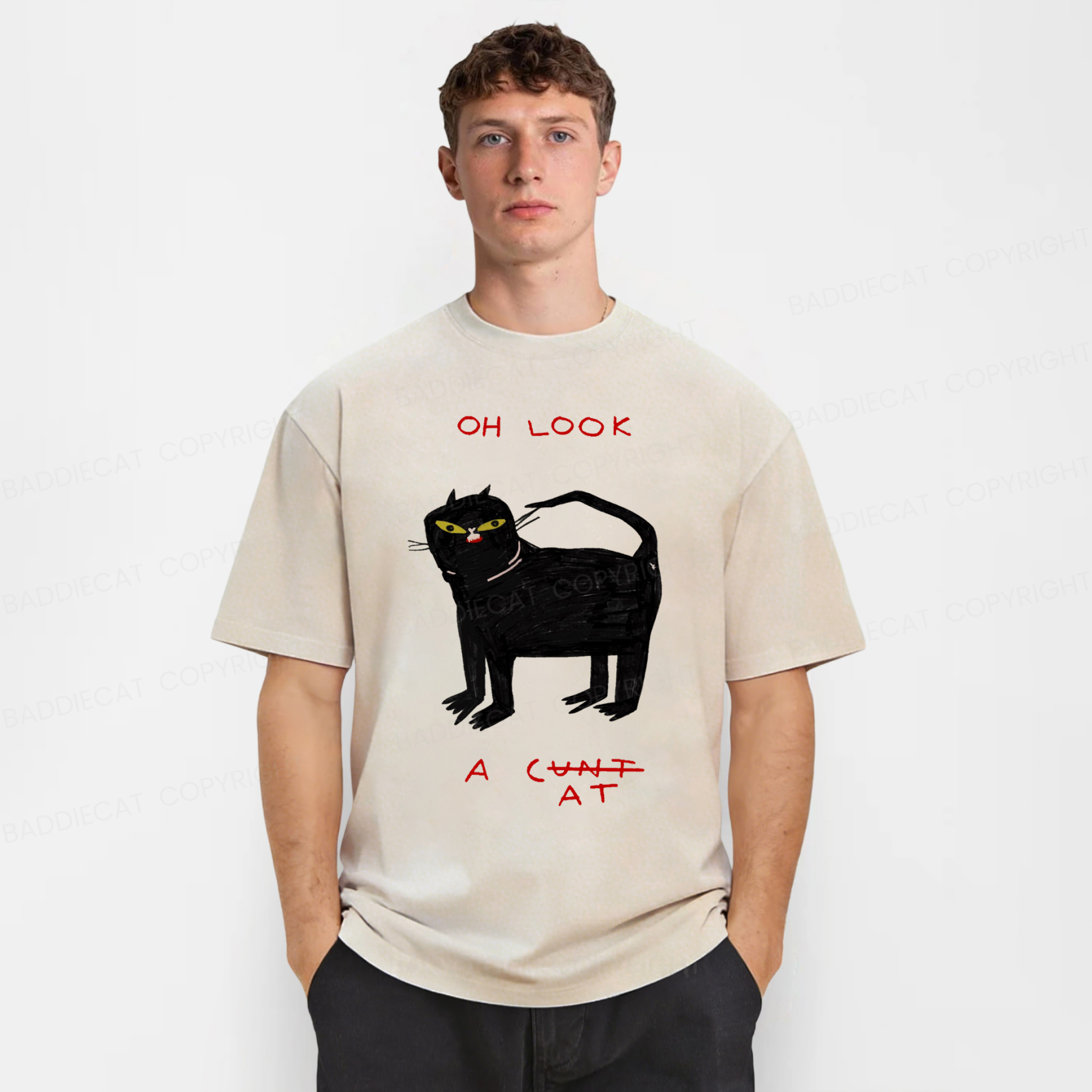Baddiecat Funny Cat Oh Look Washed T-shirt