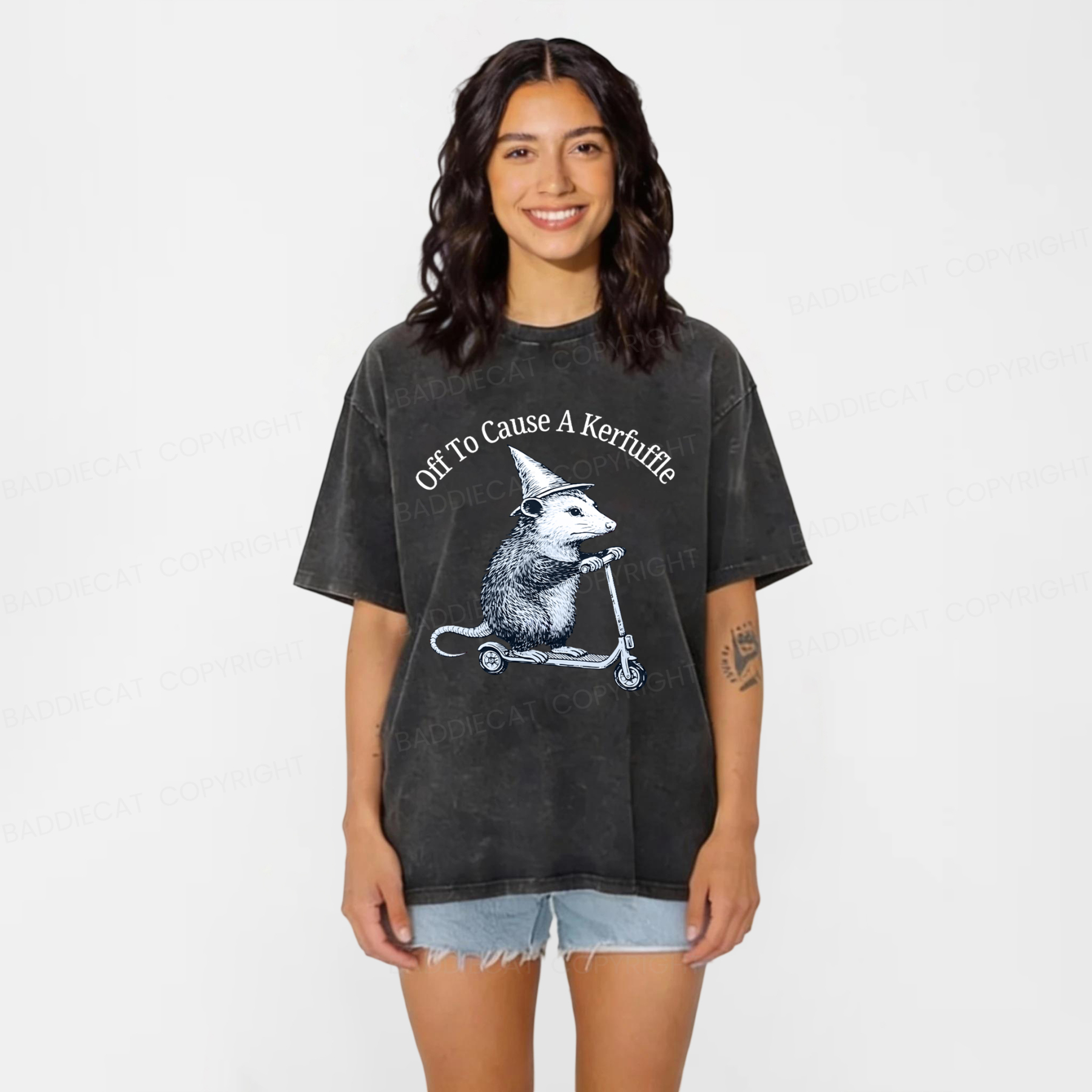 Baddiecat A Possum On A Scooter Washed T-shirt