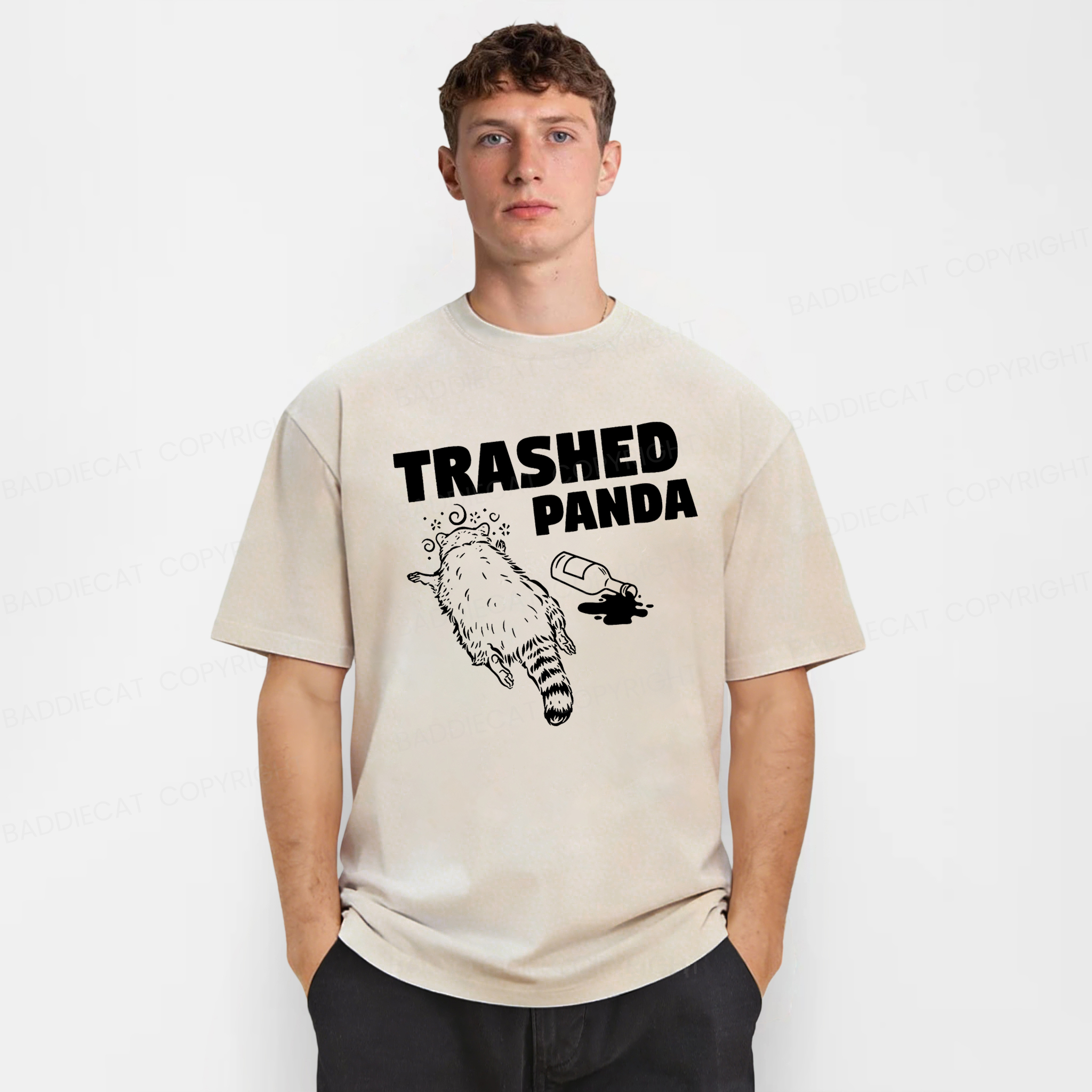 Baddiecat Funny Trashed Panda Racoon Gets Drunk  Washed T-shirt