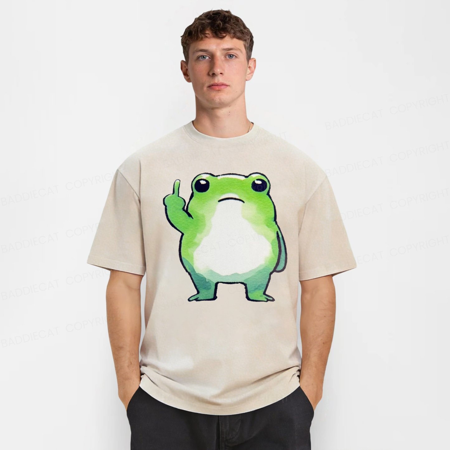 Baddiecat Middle Finger Frog Washed T-shirt