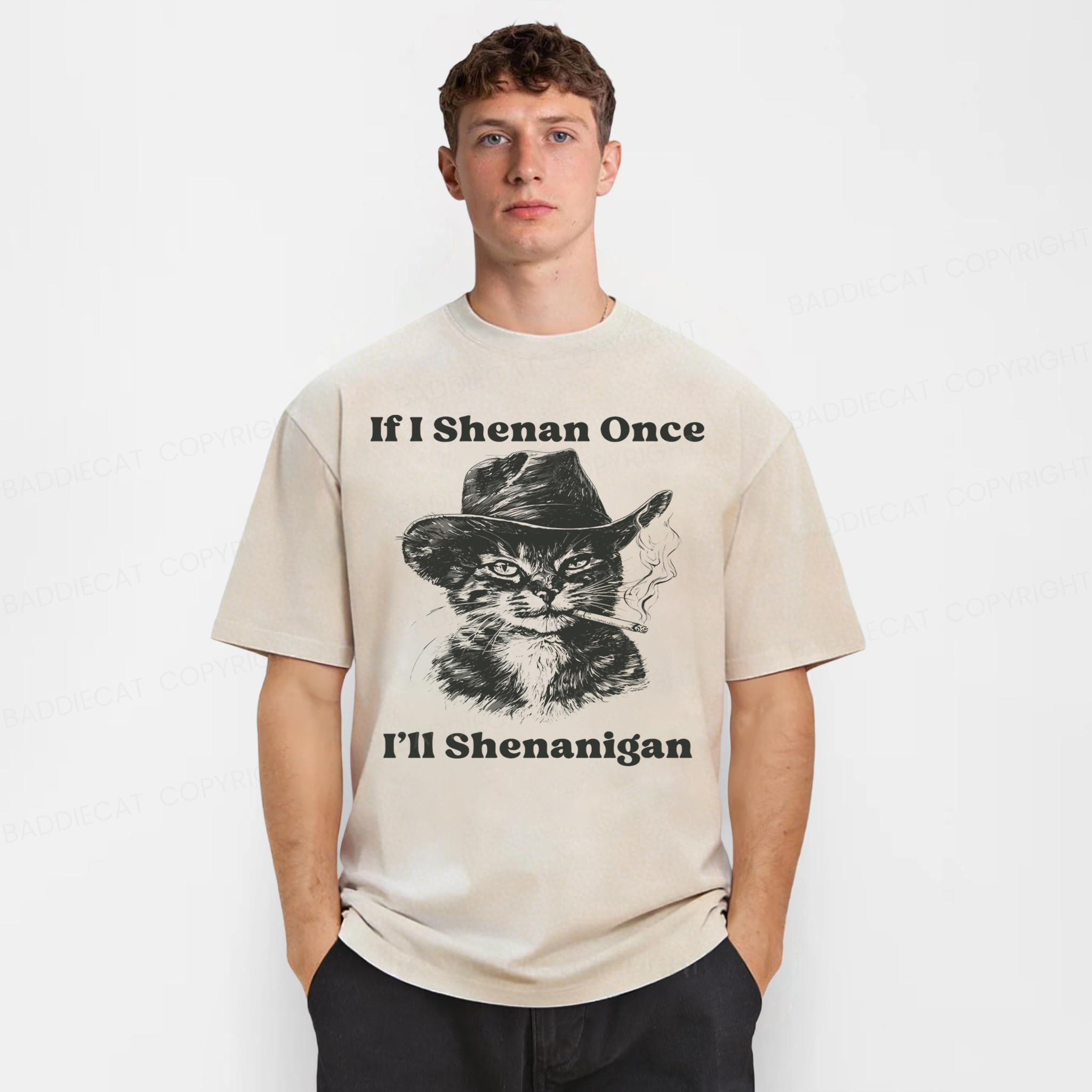 Baddiecat If I Shenan Once I'll Shenanigan Cat Washed T-shirt