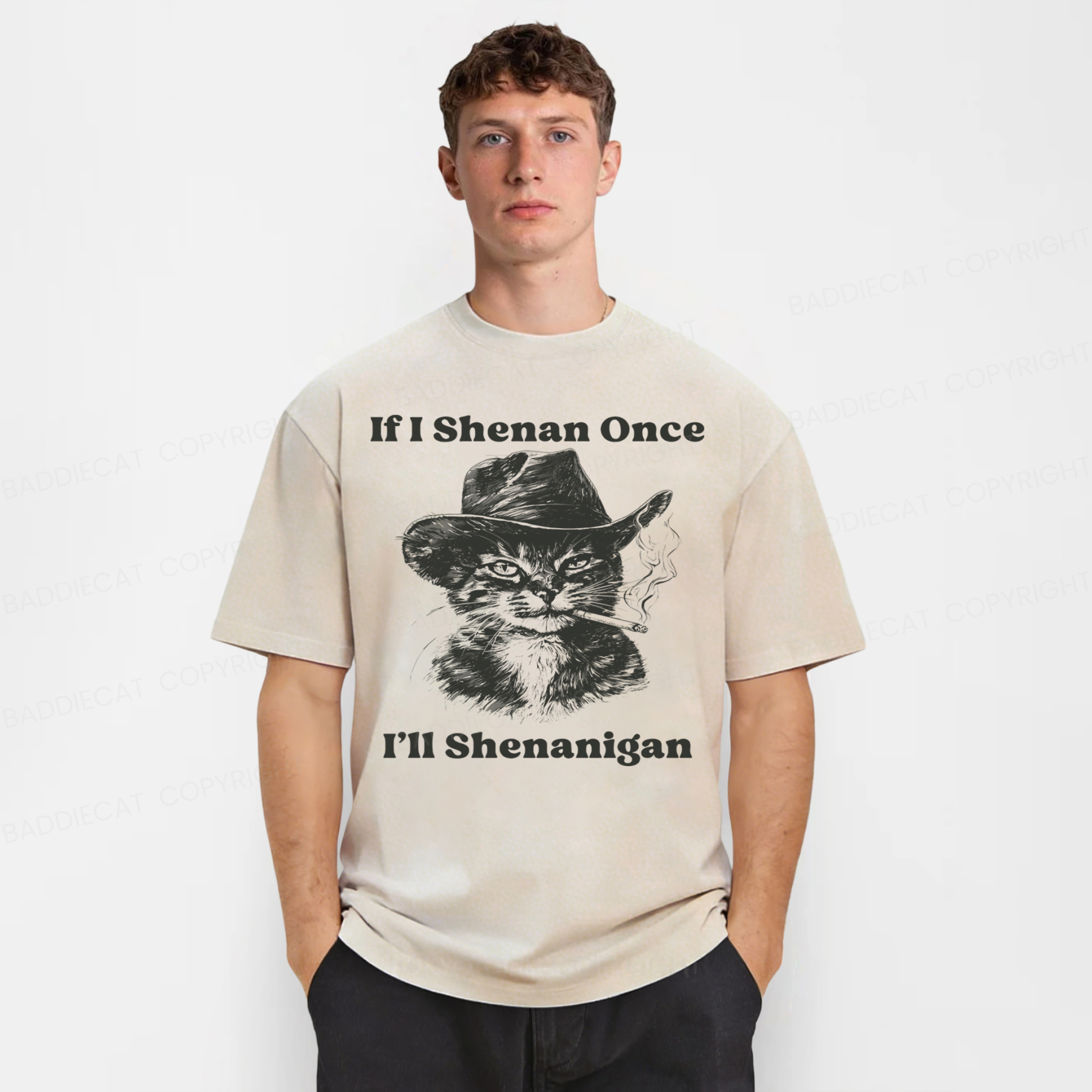 Baddiecat If I Shenan Once I'll Shenanigan Cat Washed T-shirt