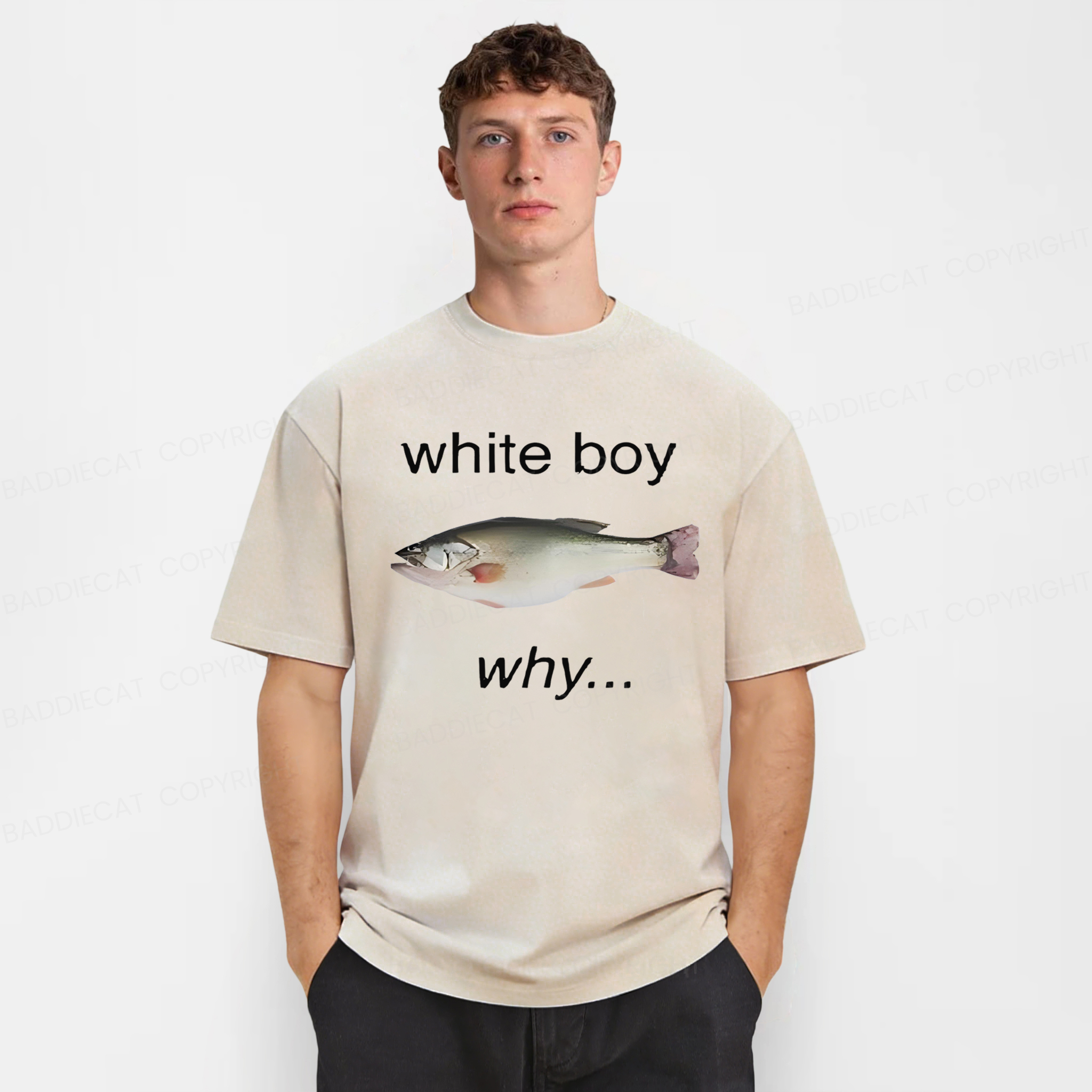 Baddiecat White Boy Fish Washed T-shirt