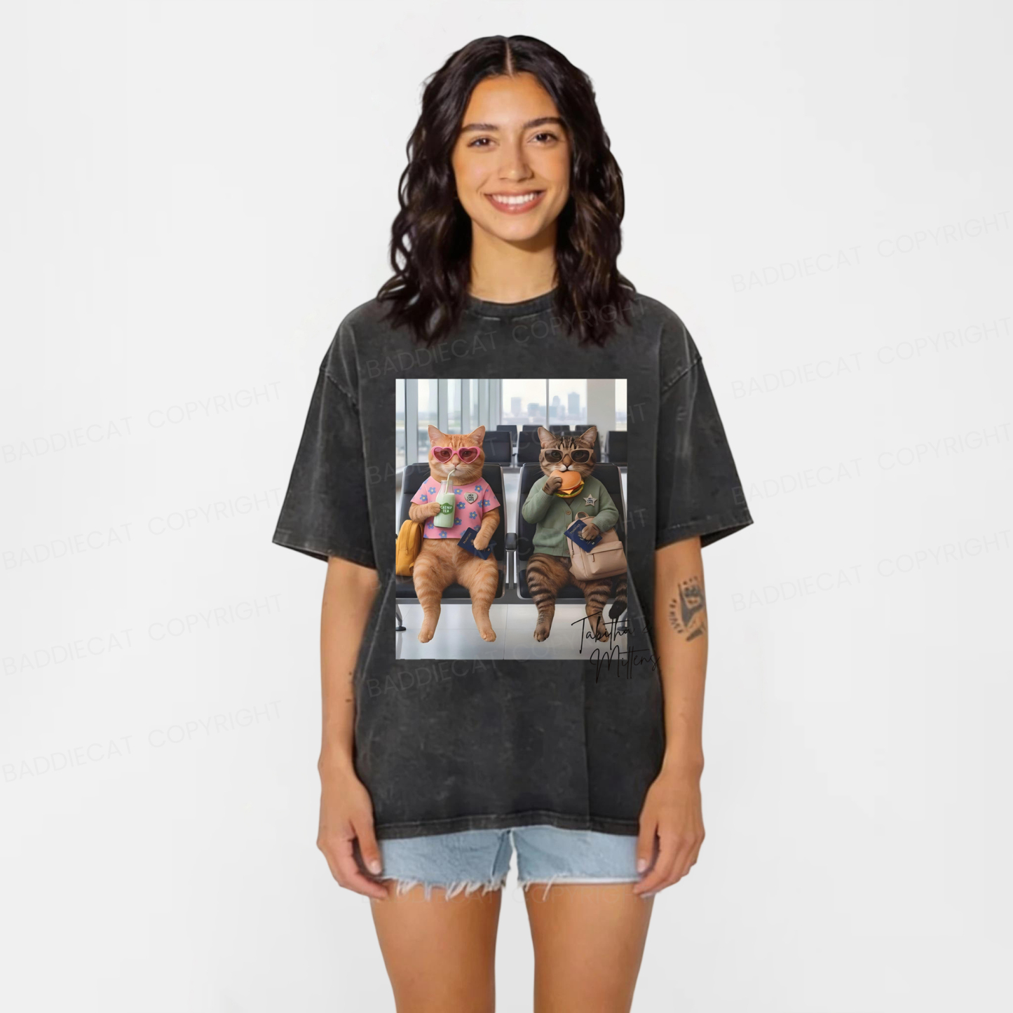 Baddiecat Hey Cool Cats Washed T-shirt