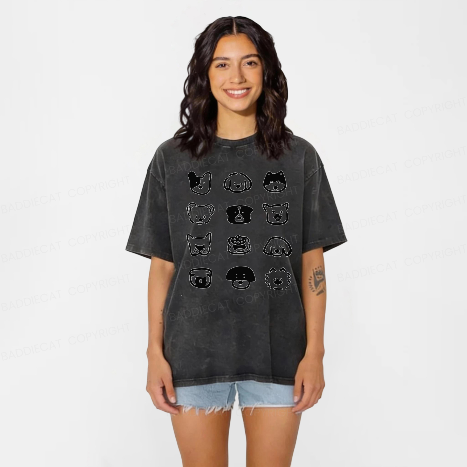 Baddiecat Minimal Dog Graphic Washed T-shirt