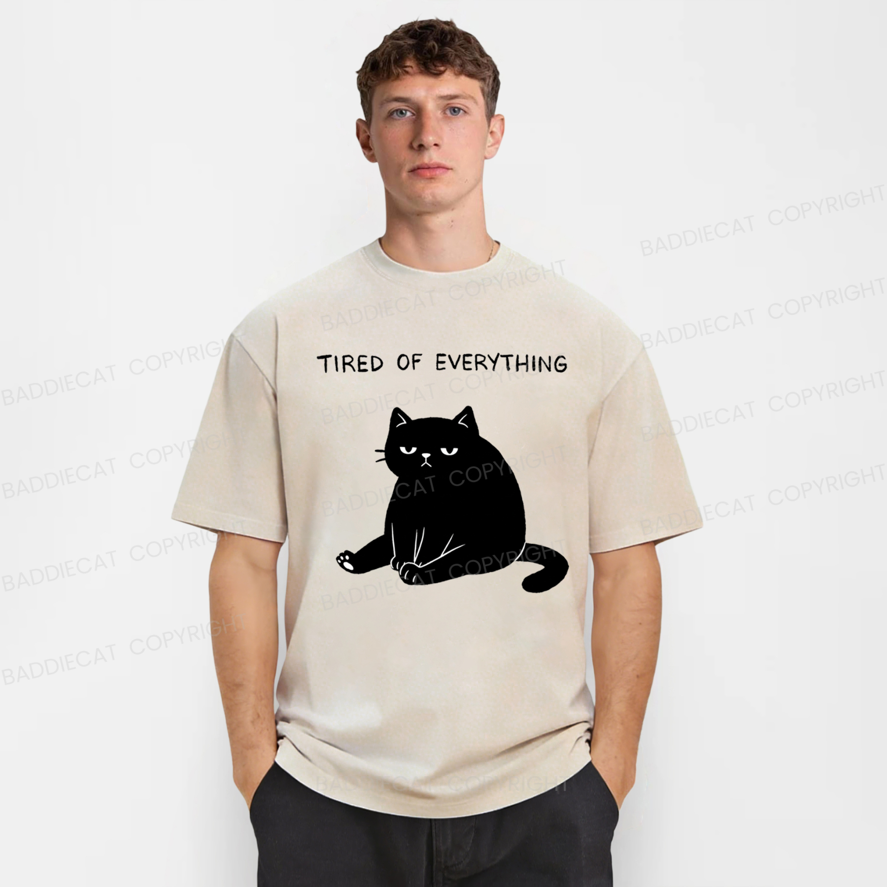Baddiecat Black Cat Tired Of Everything Washed T-shirt