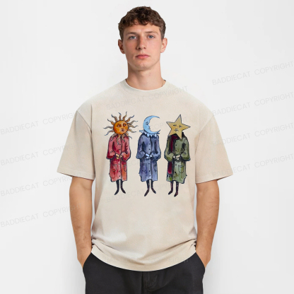 Baddiecat Funny Sun Moon Star Washed T-shirt