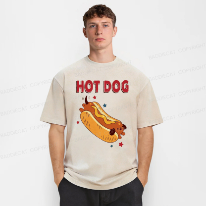 Baddiecat Funny Hot Dog Washed T-shirt