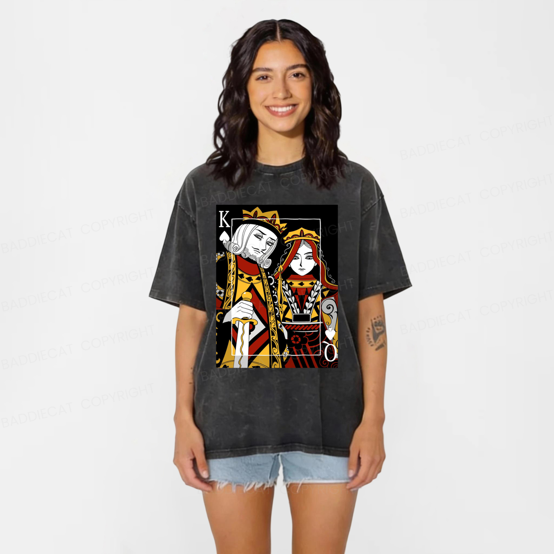 Baddiecat King And Queen Poker Washed T-shirt