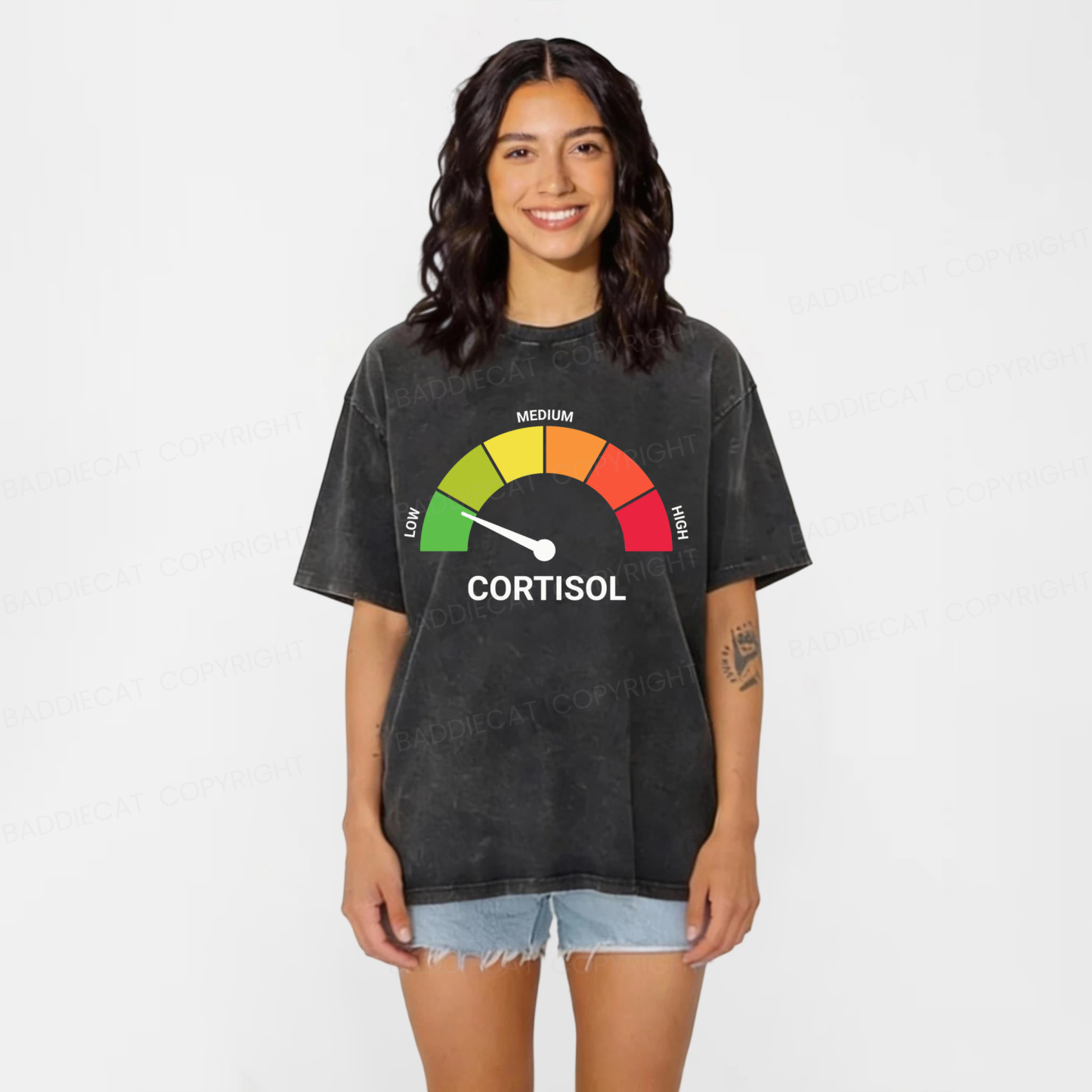 Baddiecat No Cortisol Spikes Here Washed T-shirt