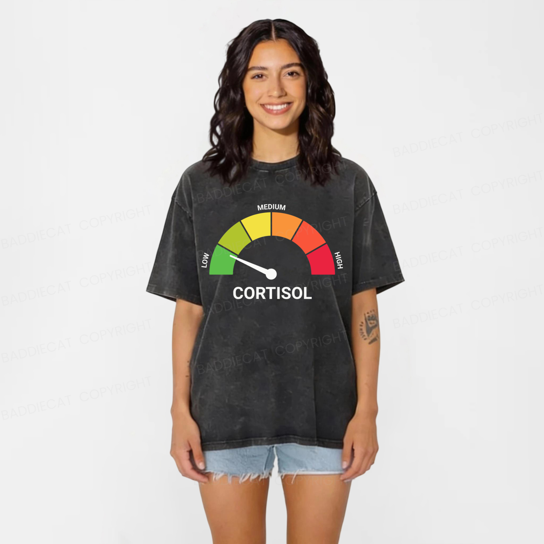 Baddiecat No Cortisol Spikes Here Washed T-shirt