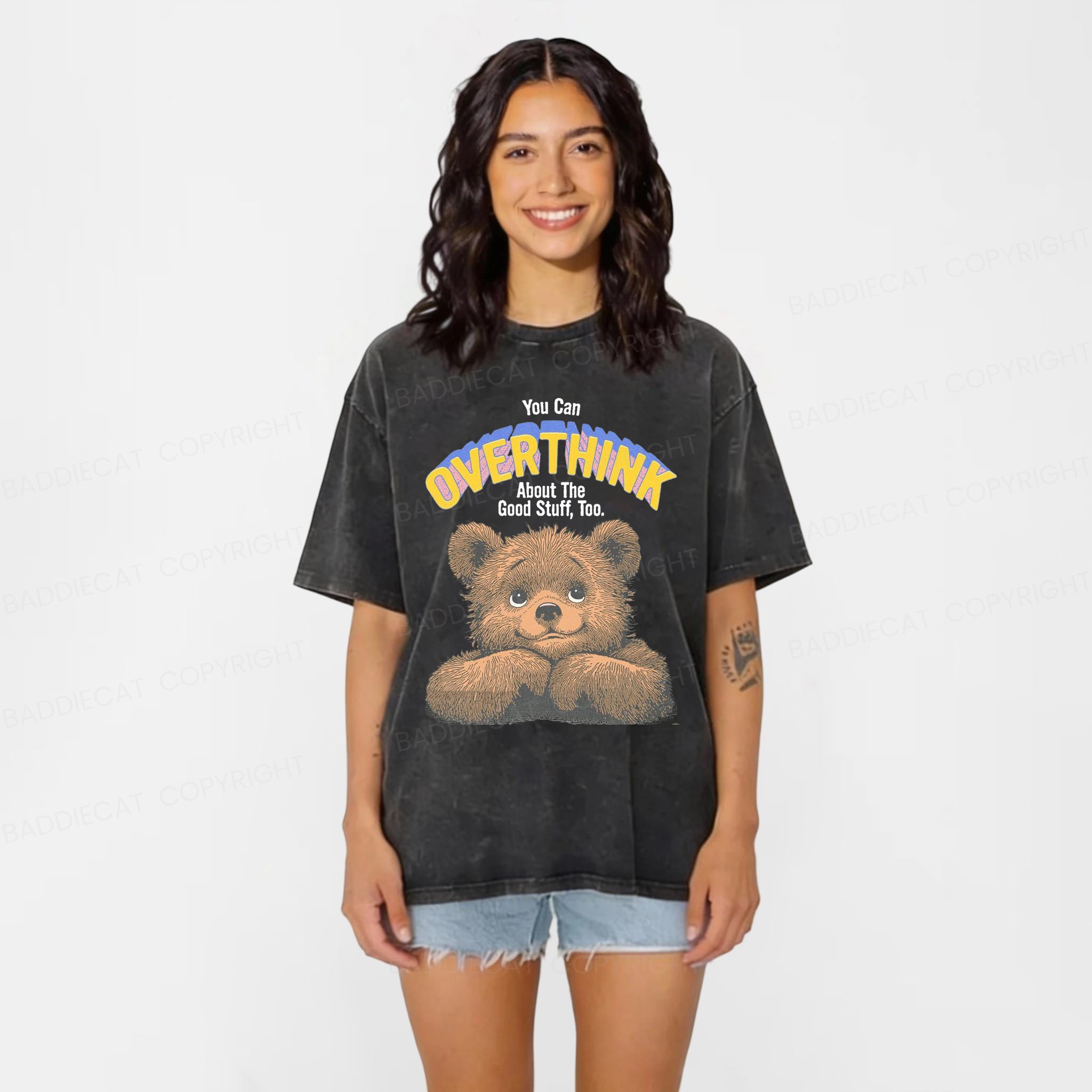 Baddiecat You Can Overthink About The Good Stuff Too Washed T-shirt