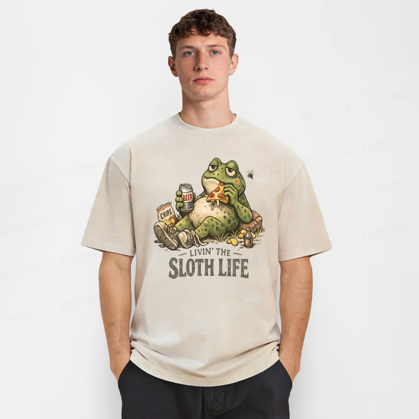 Baddiecat Funny Frog Livin' The Sloth Lif Washed T-shirt