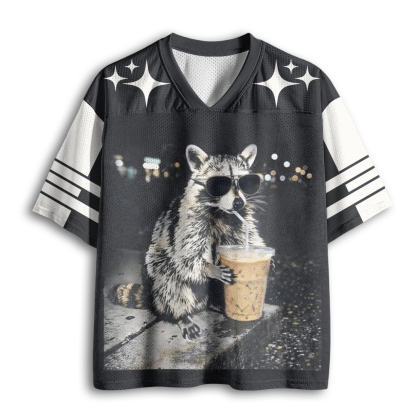 Baddiecat Raccoon Drinking Iced Coffee Mesh Jersey