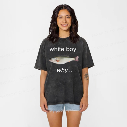 Baddiecat White Boy Fish Washed T-shirt