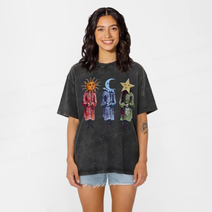Baddiecat Funny Sun Moon Star Washed T-shirt