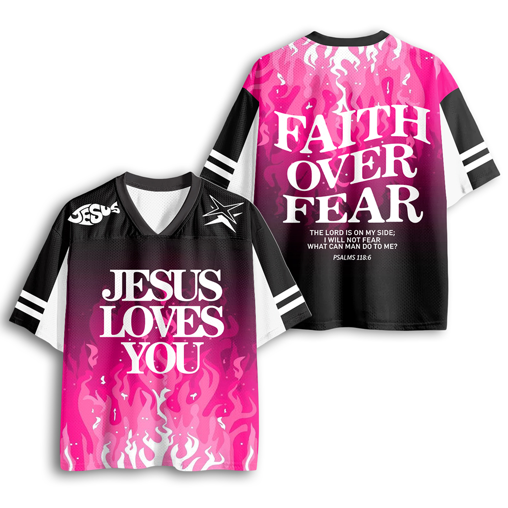Baddiecat Christian Faith Overcomes Fear Mesh Jersey