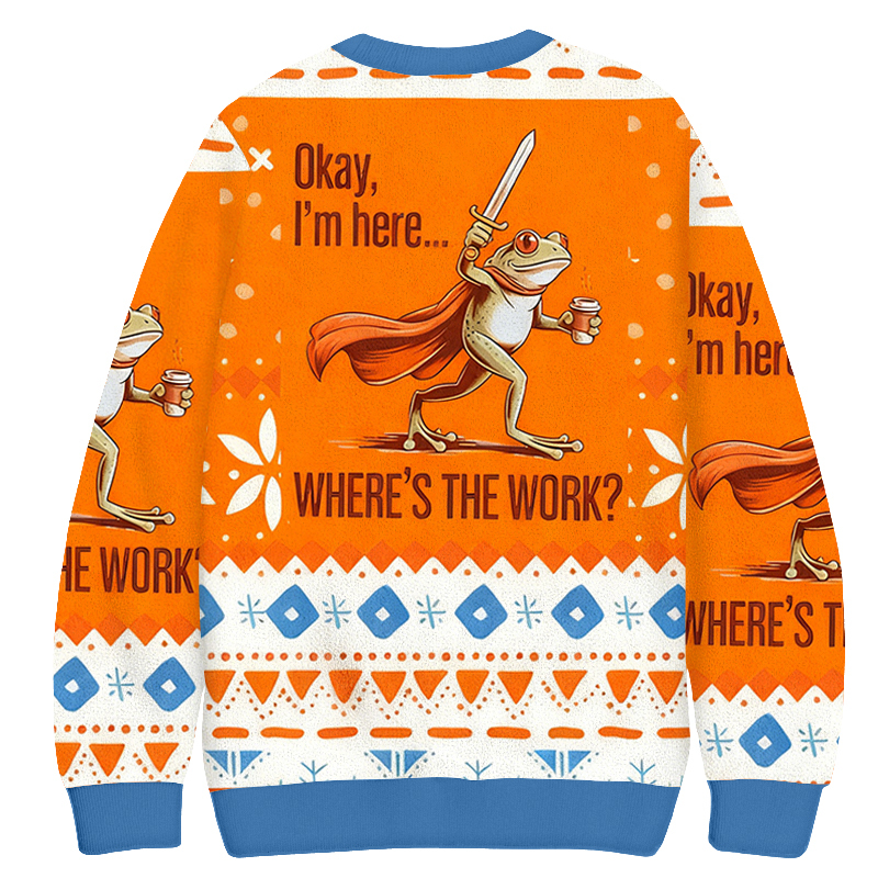 Baddiecat Frog Knight Where's The Work Christmas Ugly Sweatshirt