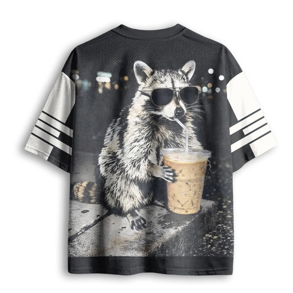 Baddiecat Raccoon Drinking Iced Coffee Mesh Jersey