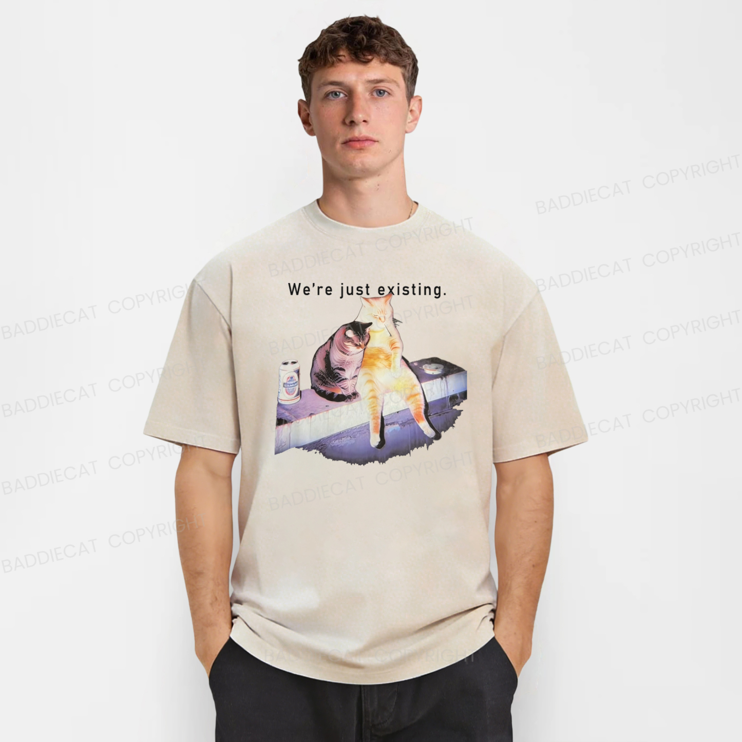 Baddiecat Cats We Are Just Existing Washed T-shirt