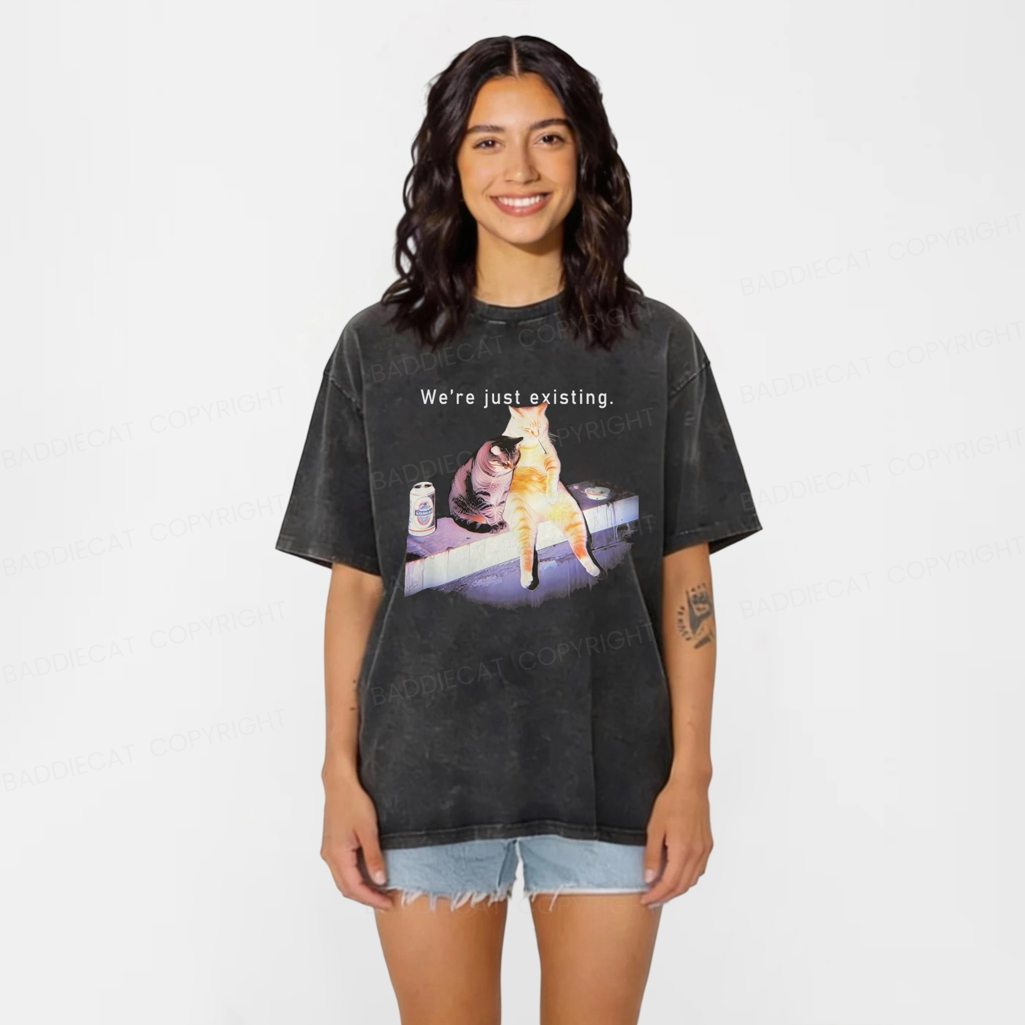 Baddiecat Cats We Are Just Existing Washed T-shirt
