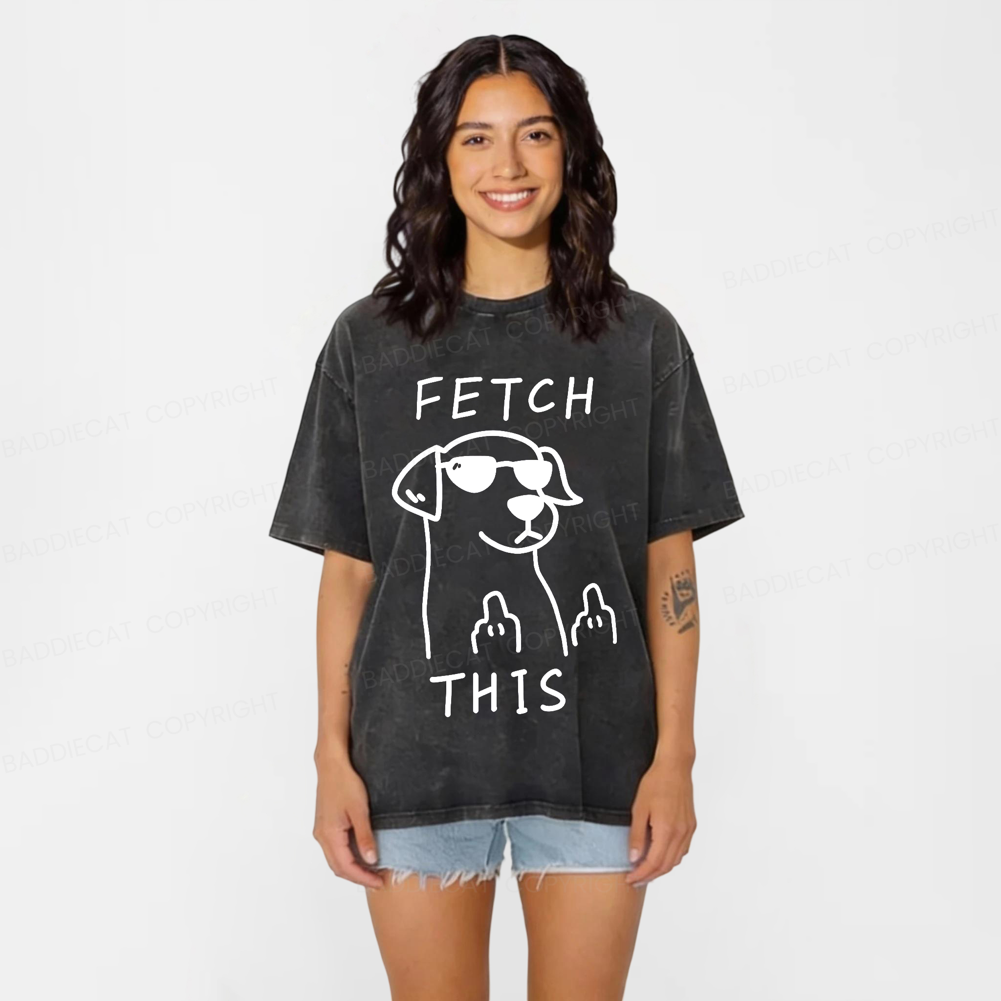 Baddiecat Fetch This Dog Washed T-shirt