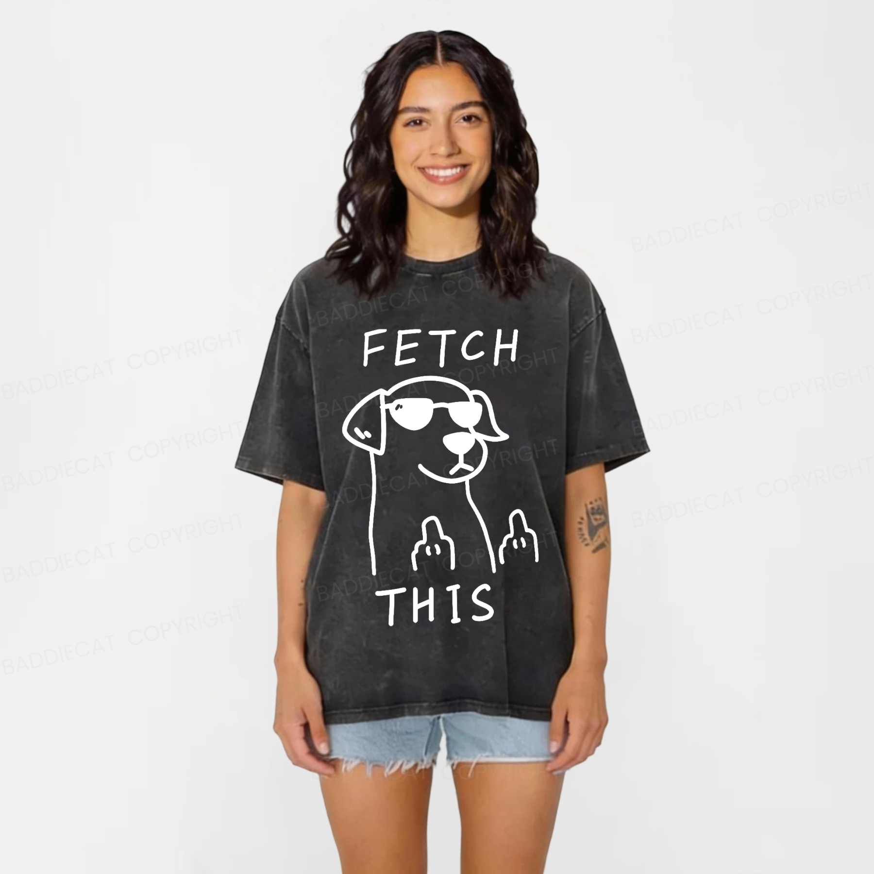 Baddiecat Fetch This Dog Washed T-shirt