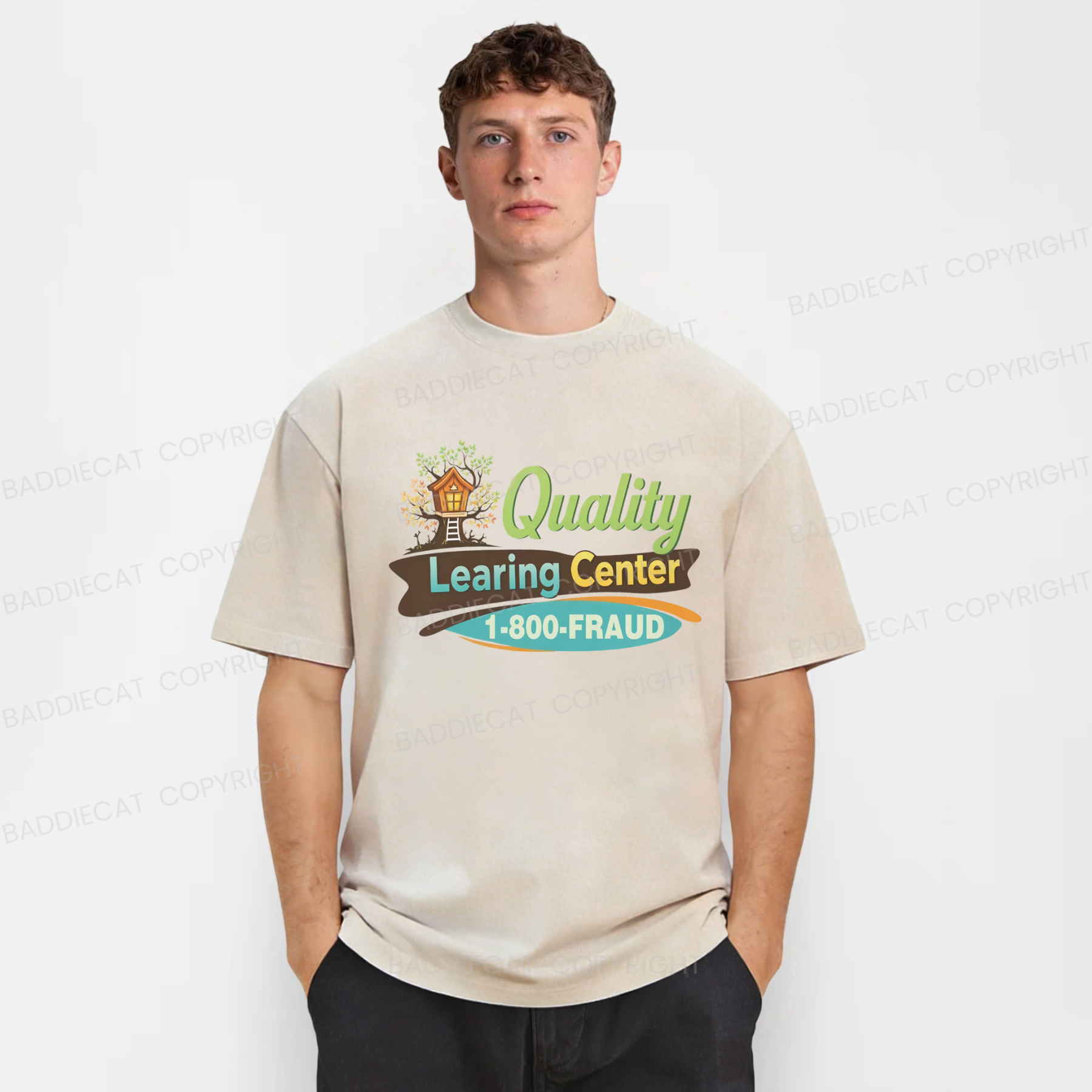 Baddiecat Funny Quality Learing Center Washed T-shirt