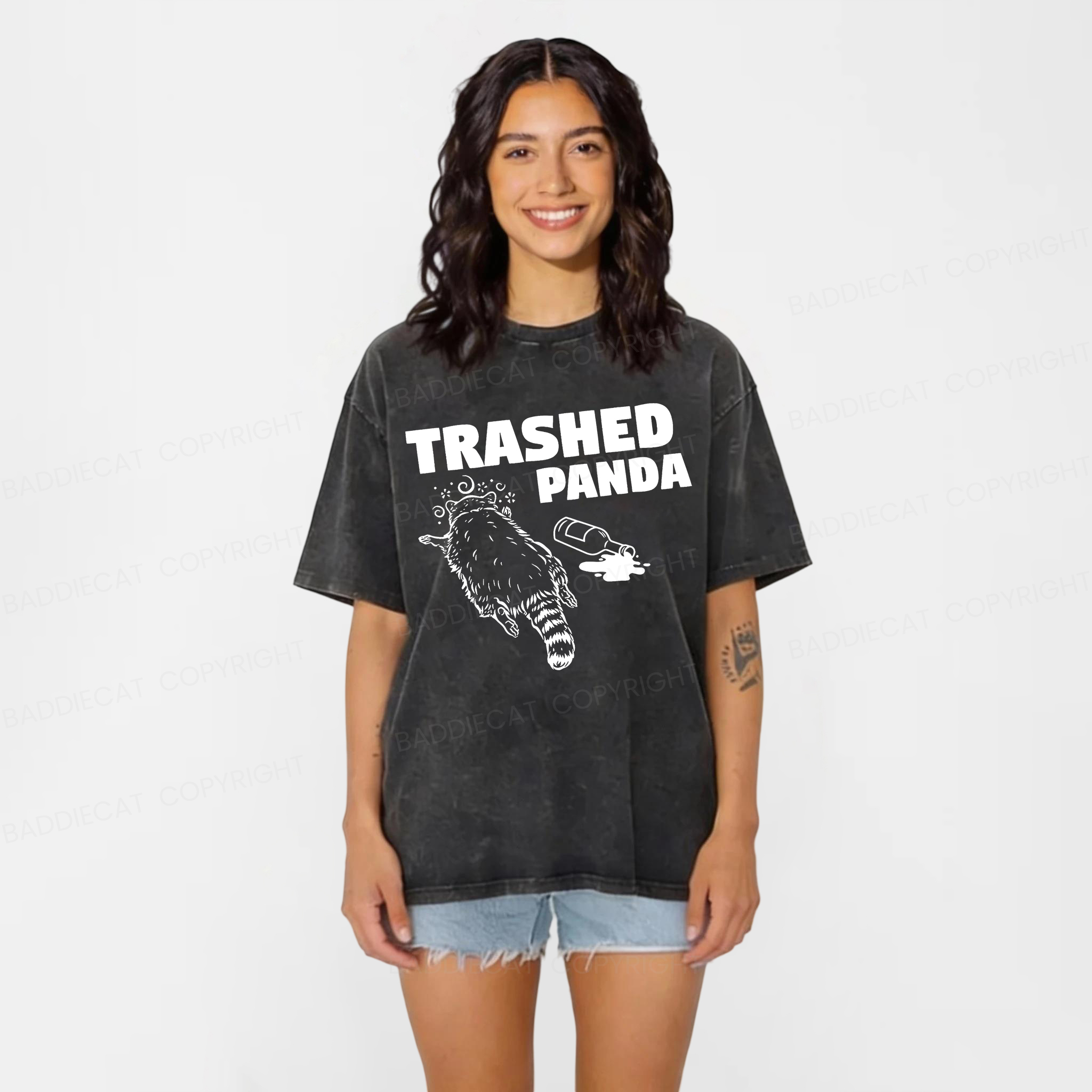 Baddiecat Funny Trashed Panda Racoon Gets Drunk  Washed T-shirt