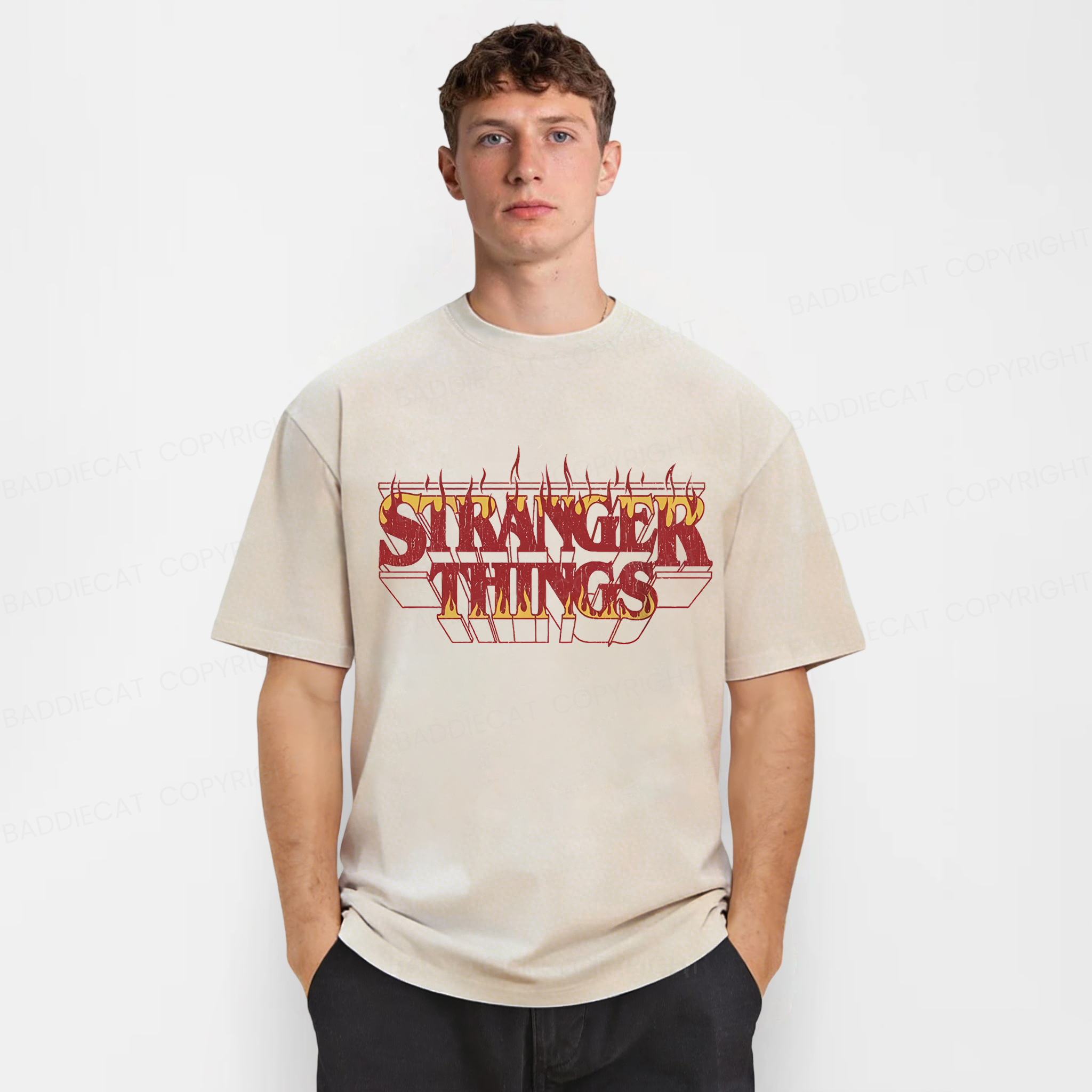 Baddiecat Stranger Things Fire Washed T-shirt