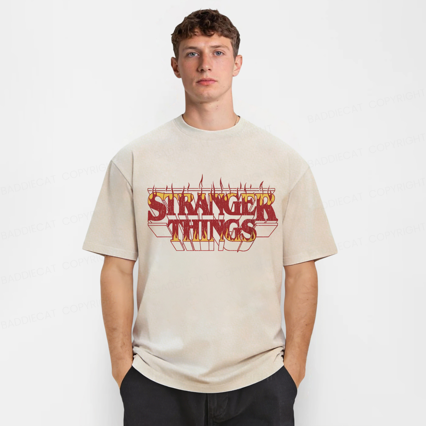 Baddiecat Stranger Things Fire Washed T-shirt